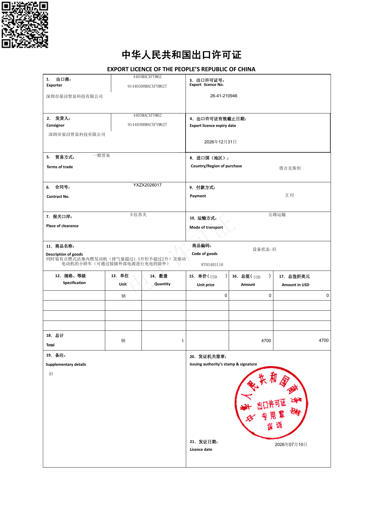 Toyota bZ3X export licence